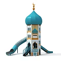 Mosque Style Play Tower With Blue Dome Crescent And Slides For Kids