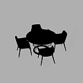 Modern Minimalist Round Wooden Dining Table Set With Four Light Gray Chairs And Decorative Tableware