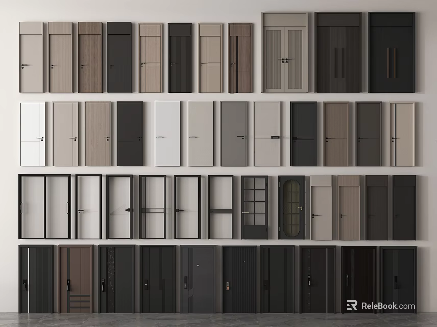 Modern Double Door Designs With Wooden Panels And Various Color Options For Home Interior 3d model 