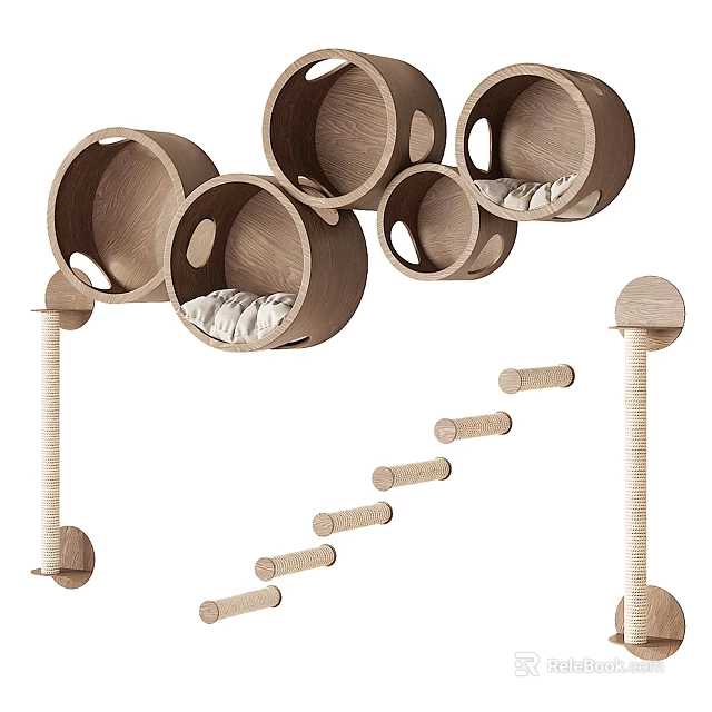 Cat Tree Design With Circular Beds Sisal Posts And Ladder 3d model 