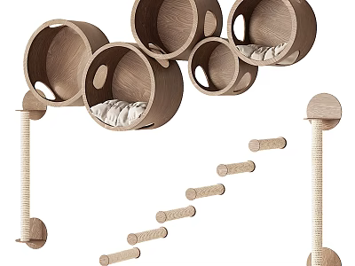 Cat Tree Design With Circular Beds Sisal Posts And Ladder 3d model