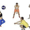 Active Group of People Playing Volleyball on Outdoor Court Enjoying Team Sport Game