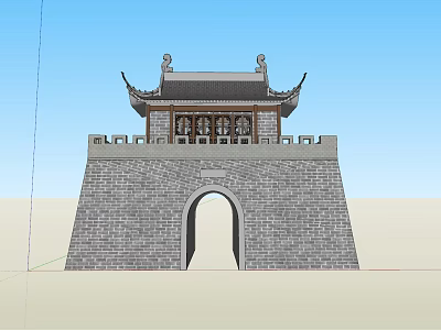Traditional Ancient Architecture Stone Brick Structure With Chinese Style Roof And Arched Gateway 3d model