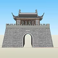 Traditional Ancient Architecture Stone Brick Structure With Chinese Style Roof And Arched Gateway