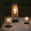 Illuminated Modern Outdoor Lights With Wooden Shade And Black Base For Garden Patio