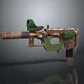 Rusty Barrel Firearm With Green Components And Mechanical Structure Design