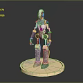 Game Movie Character Robot with Silver Body Blue Circular Accents Golden Joints on Circular Base