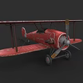 Red Vintage Biplane Model With Distressed Paint And Propeller Design 3d model