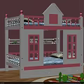 Kids Pink And White Bunk Bed With House Shaped Design Window Doors And Drawers