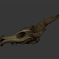 Detailed Animal Skull Organ Structure With Horns And Textured Bone Surface