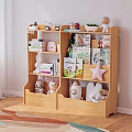 Kids Wooden Bookshelf With Storybooks Stuffed Animals Toys And Star Decor In Children Room