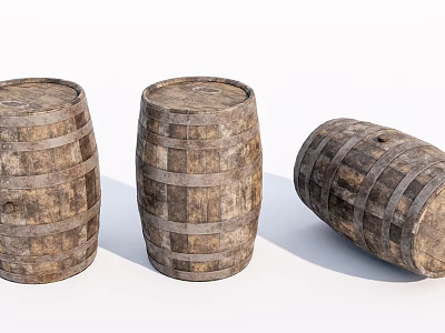 Rustic Wooden Barrels With Metal Hoops For Home Decor And Storage 3d model