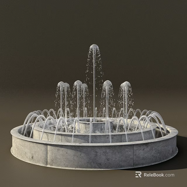 Decorative Outdoor Garden Ornament Circular Fountain With Multiple Water Jets And Concrete Base 3d model 