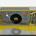 Vintage Vinyl Record Player Check In Board With Yellow Border Colorful Text And Happy Elements