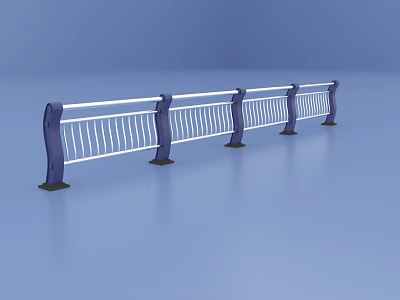 Modern Blue And White Metal Railing With Multiple Support Posts And Horizontal Bars 3d model