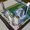 Modern Commercial Complex With High Rise Buildings Green Spaces And Urban Layout