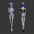 Blue Haired Anime Character Figure Front Back View With White Bodysuit And Black Red Details