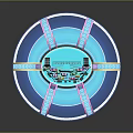 Vibrant Household Decorative Item With Blue Circular Base And Colorful Striped Details
