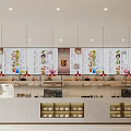 Modern Restaurant Interior With Large Menu Board Service Counter Shelves And Hanging Lights