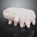 Pink Tardigrade Model With Wrinkled Body And Green Accents On Dark Surface