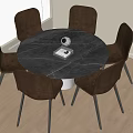 Modern Round Dark Marble Dining Table Set With Six Wooden Chairs And Metal Legs