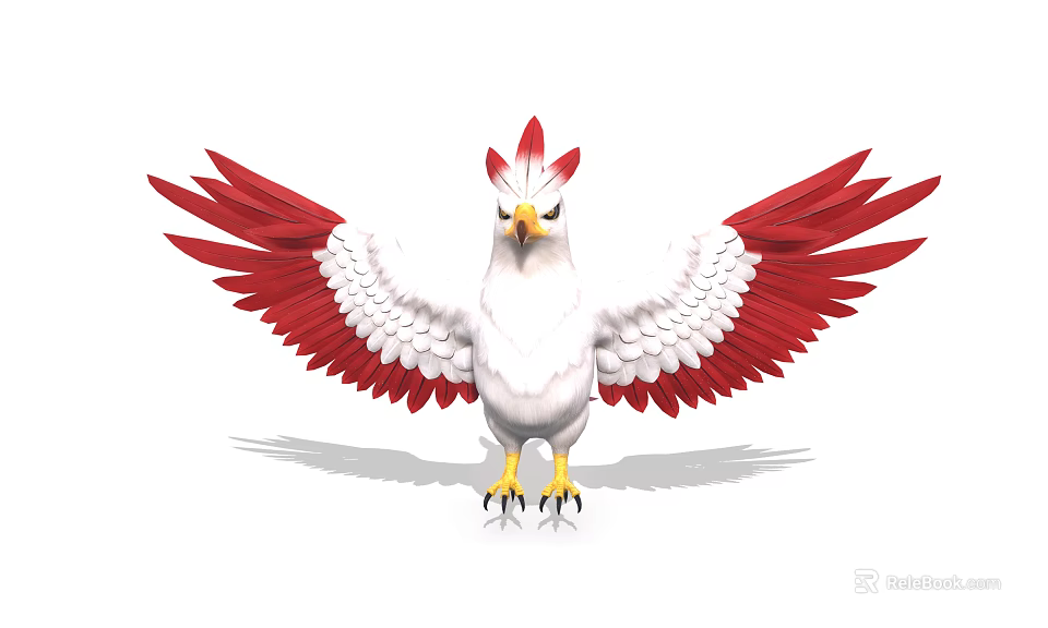 Mythical Game Movie Character Featuring White Body Red Wings Red Crest and Yellow Claws 3d model 