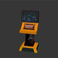 Modern Electronic Control Console With Black Screen Blue Interface Keyboard And Orange Black Base 3d model