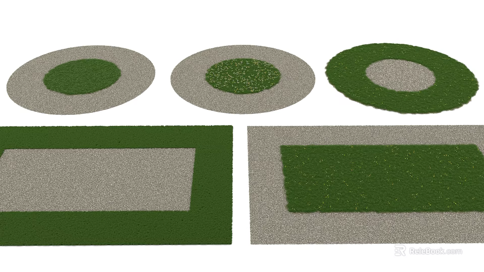 Innovative Garden Flower Bed Landscaping Featuring Circular And Rectangular Grass Patches 3d model