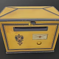 Vintage Yellow Decorative Mailbox With Black Trim Geometric Top Emblem Envelope Design And Lock