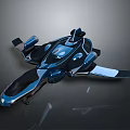 Futuristic Blue And Black Spaceship With Aerodynamic Design For Cosmic Exploration