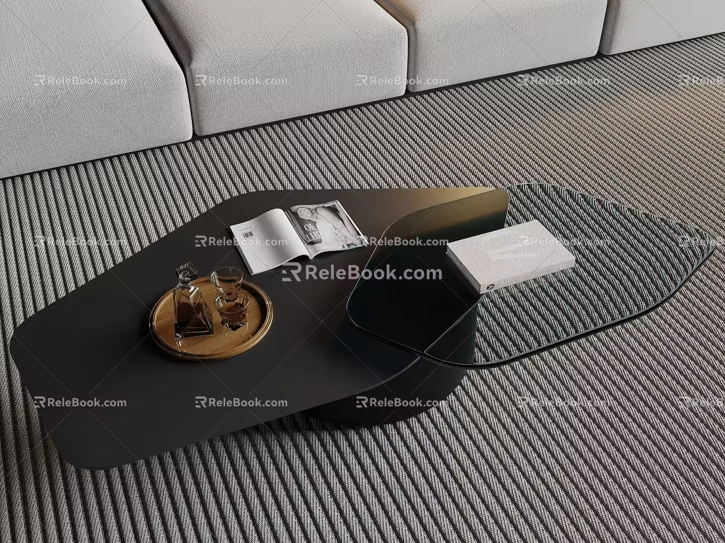 Modern Simple Coffee Table Glass Countertop Ornaments 3d model