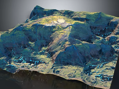 Garden Landscape 3D Terrain Model Featuring Green Hills Valleys And Winding Rivers 3d model