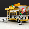 Pizza Food Truck With Yellow Awning Panda Designs Chairs Table Chalkboard Menu And Colorful Balloons