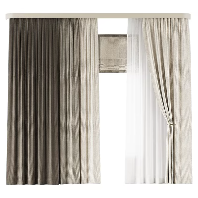 Modern Beige And Gray Curtains With Sheer Layers And Pleated Design For Home 3d model