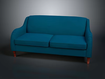 Modern Teal Two-Seater Sofa Upholstered In Fabric With Wooden Legs 3d model