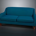 Modern Teal Two-Seater Sofa Upholstered In Fabric With Wooden Legs