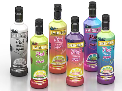 Samurai Pink Rose Drinks in Various Colors with Vibrant Labels and Citrus Design 3d model