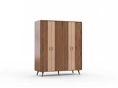 Modern Wooden Wardrobe Interior Design With Tapered Legs And Light Stripes 3d model