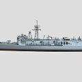 Gray Military Warship 3D Model With Deck Mast And Radar Equipment