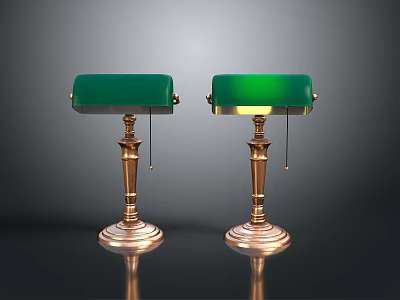 Vintage Table Lamps With Green Shades And Golden Bases Classic Design 3d model