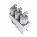 Industrial Equipment With Three Silver Cylindrical Containers And Beige Curved Pipes On Gray Base