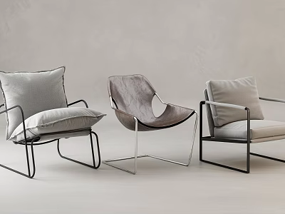 Three Modern Leisure Chairs With Metal Frames And Mixed Fabric Leather Seats 3d model