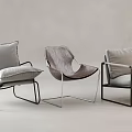 Three Modern Leisure Chairs With Metal Frames And Mixed Fabric Leather Seats
