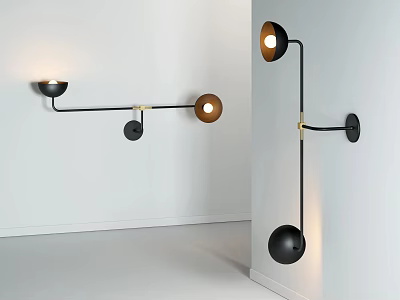 Modern Wall Sconces With Metal Frame Black Brown Shades On White Wall 3d model