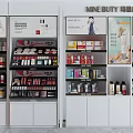 Modern Retail Beauty Product Display Shelves With Cosmetics And Skincare Items