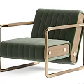 Green Velvet Leisure Chair With Gold Metal Frame And Vertical Tufted Design