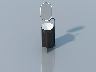 Modern Black Swing Door Cabinet With Round Mirror And Cylindrical Design 3d model