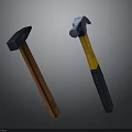 Sturdy Hammers With Wooden And Yellow Black Handles For Workshop Tools