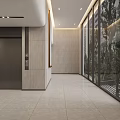 Modern Elevator Lobby With Stone Walls And Gold Accents 3d model