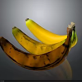 Fresh Bananas in Yellow and Brown Hues Showing Various Ripeness Stages on Black Background